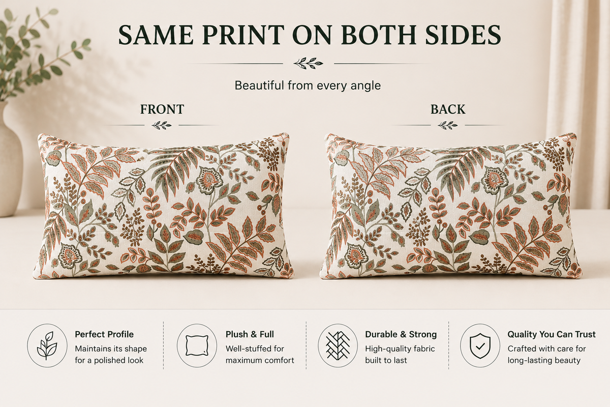 Autumn Meadow Floral Lumbar Cushion Cover – Cotton Blend Decorative Pillow Cover