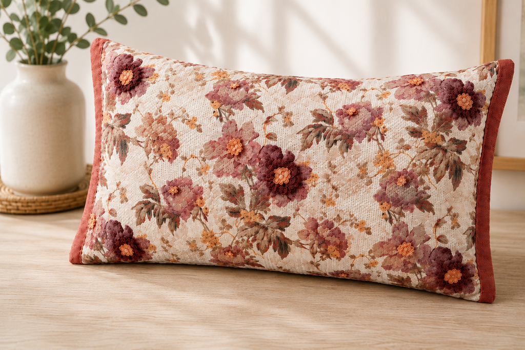 Autumn Rose Floral Accent Pillow Covers – Cotton & Jute Blend, Decorative Throw Pillows
