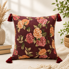 Brown Shimmery Floral Print Cushion Cover – Elegant Cotton Blend Decorative Pillow Cover