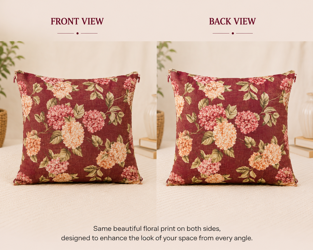 Brown Shimmery Floral Print Cushion Cover – Elegant Cotton Blend Decorative Pillow Cover