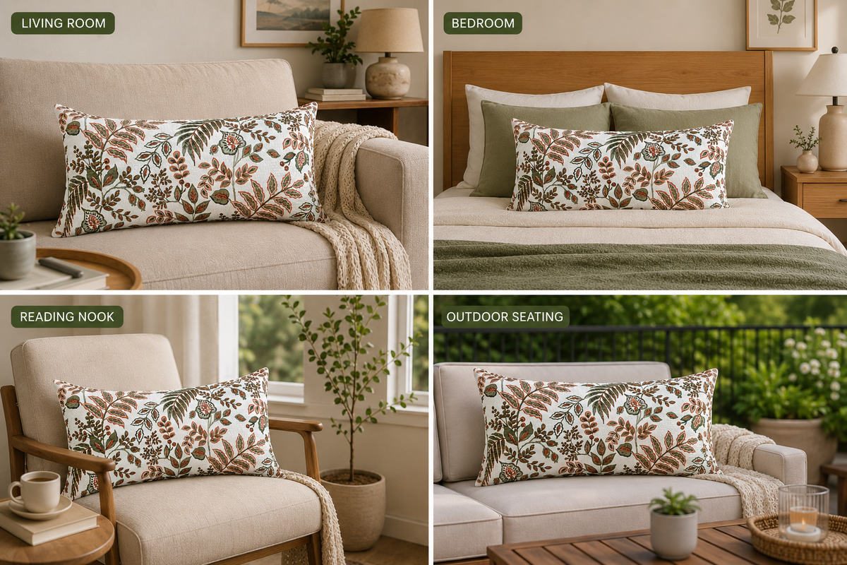 Autumn Meadow Floral Lumbar Cushion Cover – Cotton Blend Decorative Pillow Cover