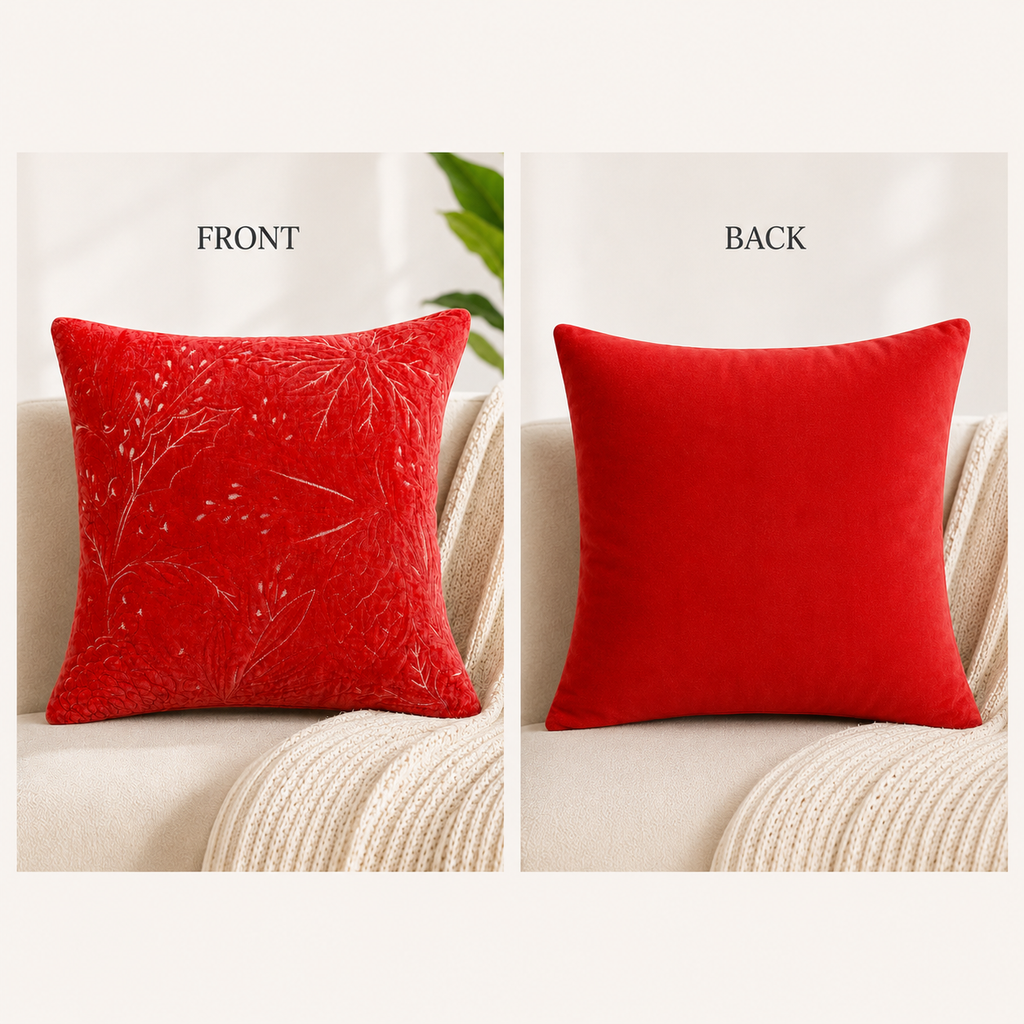 Scarlet Elegance Velvet Cushion Cover-Decorative Throw Pillow Cover