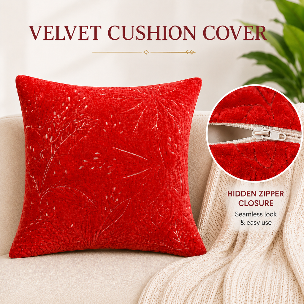 Scarlet Elegance Velvet Cushion Cover-Decorative Throw Pillow Cover