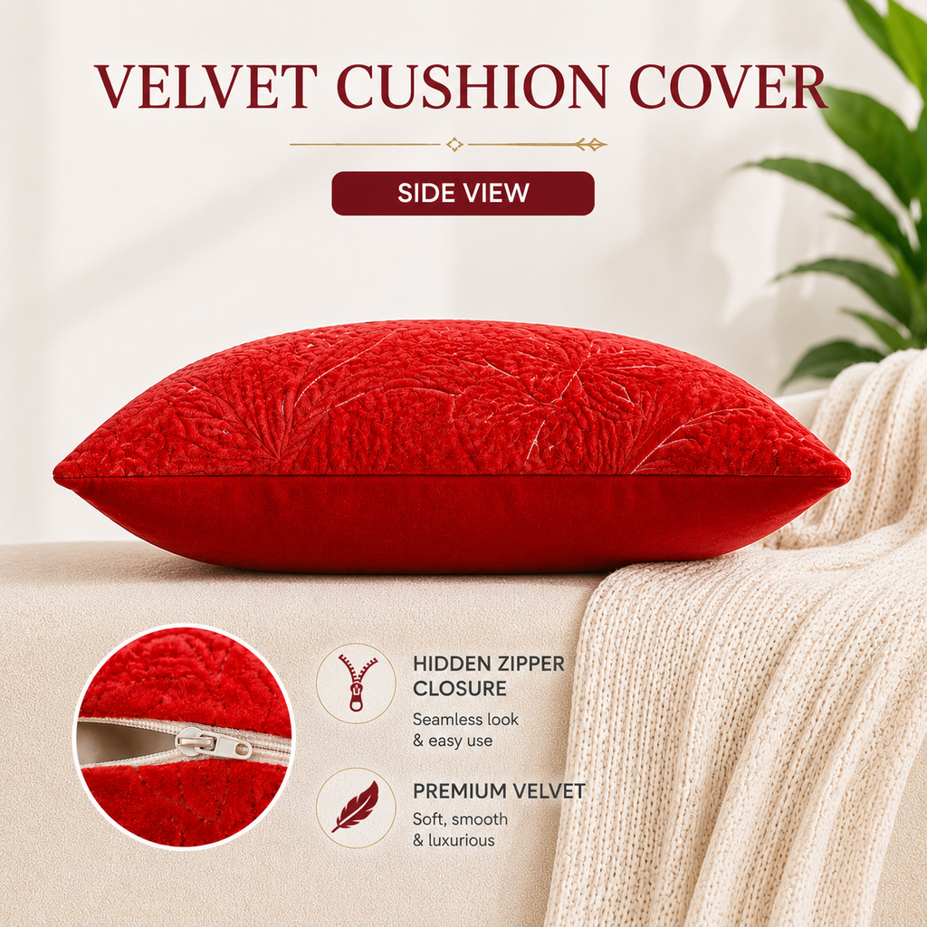 Scarlet Elegance Velvet Cushion Cover-Decorative Throw Pillow Cover