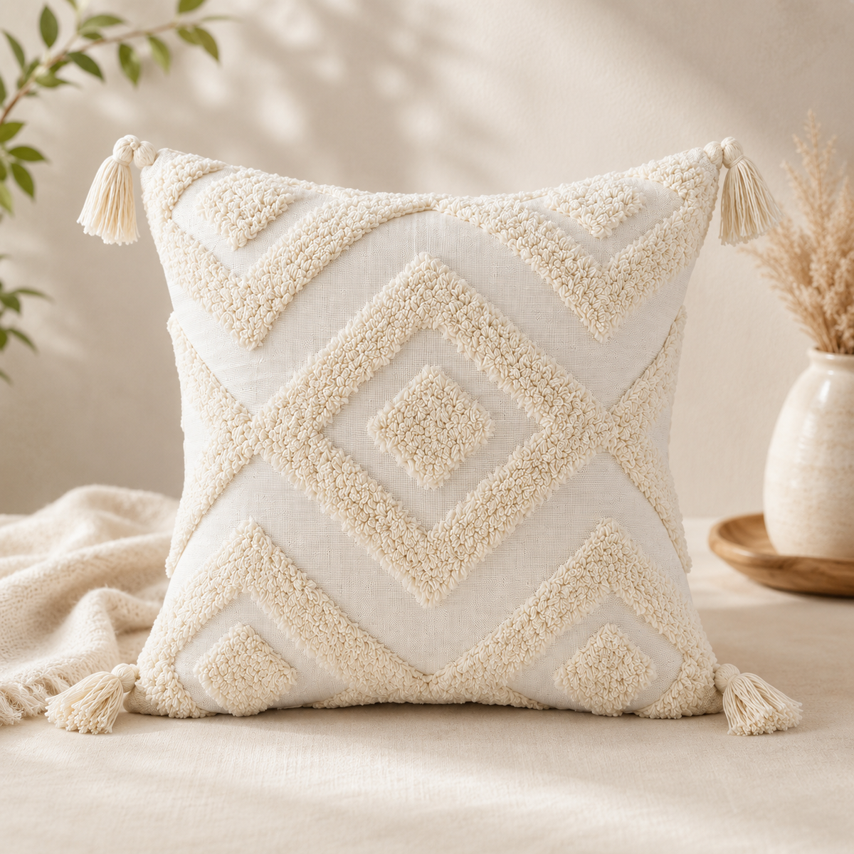 Ivory Tufted Bliss cotton Cushion Covers