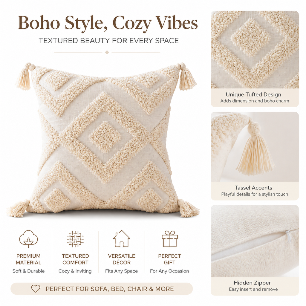 Ivory Tufted Bliss cotton Cushion Covers