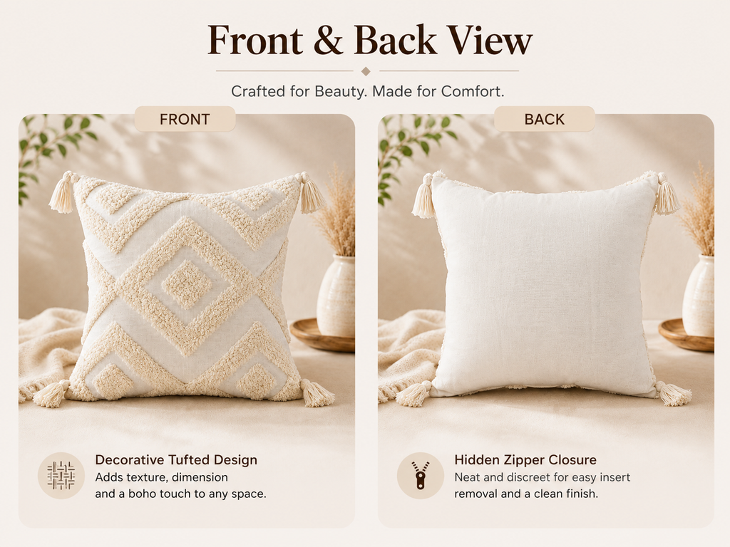 Ivory Tufted Bliss cotton Cushion Covers