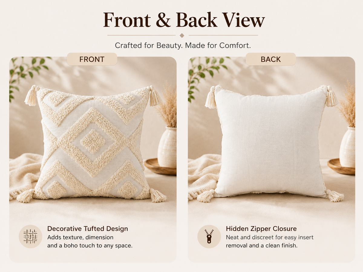 Ivory Tufted Bliss cotton Cushion Covers