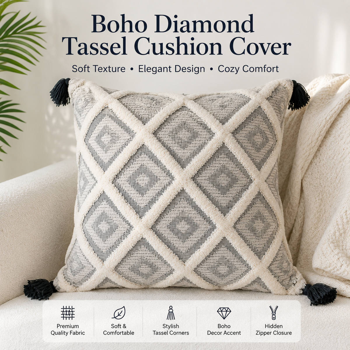 Boho Diamond Tufted Cotton Cushion Covers