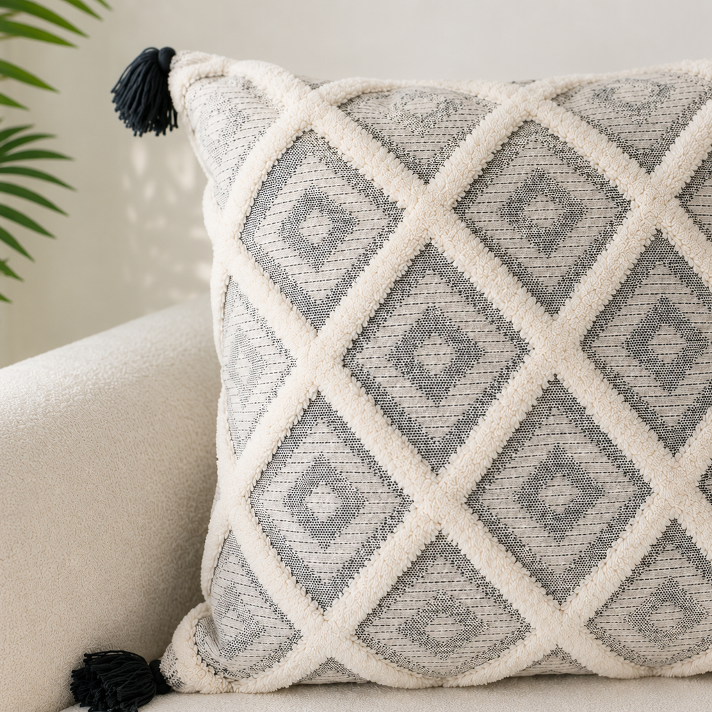 Boho Diamond Tufted Cotton Cushion Covers