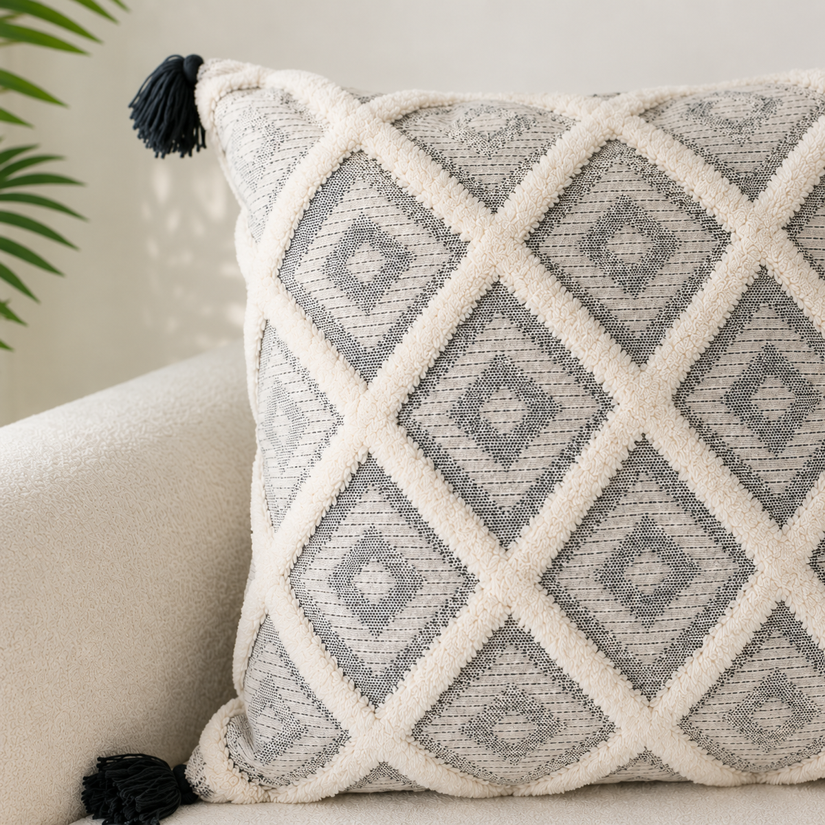 Boho Diamond Tufted Cotton Cushion Covers