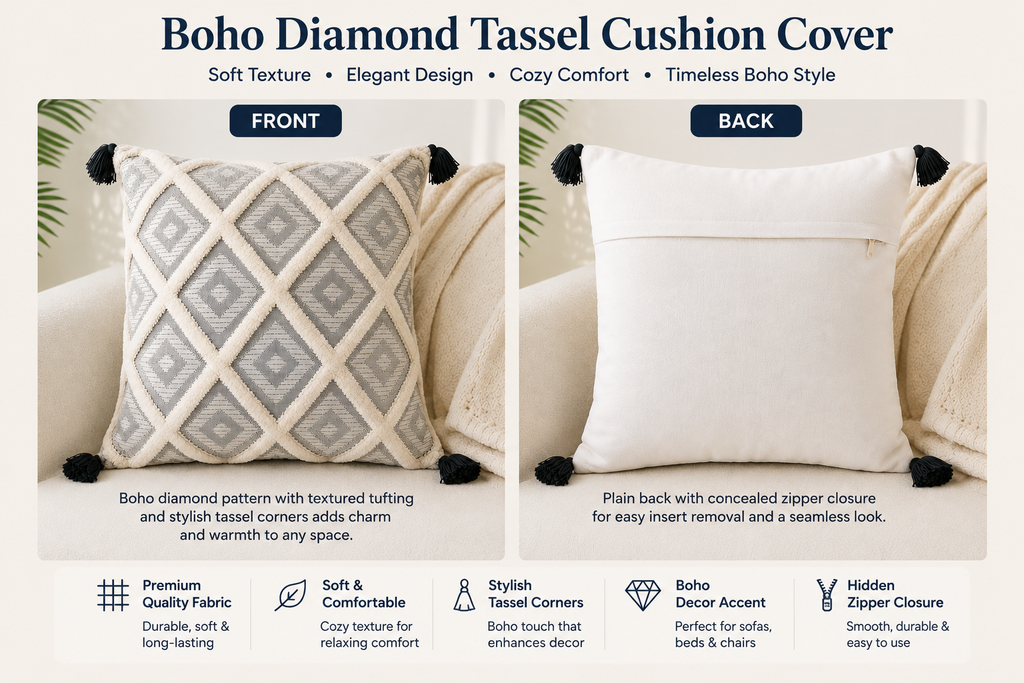 Boho Diamond Tufted Cotton Cushion Covers
