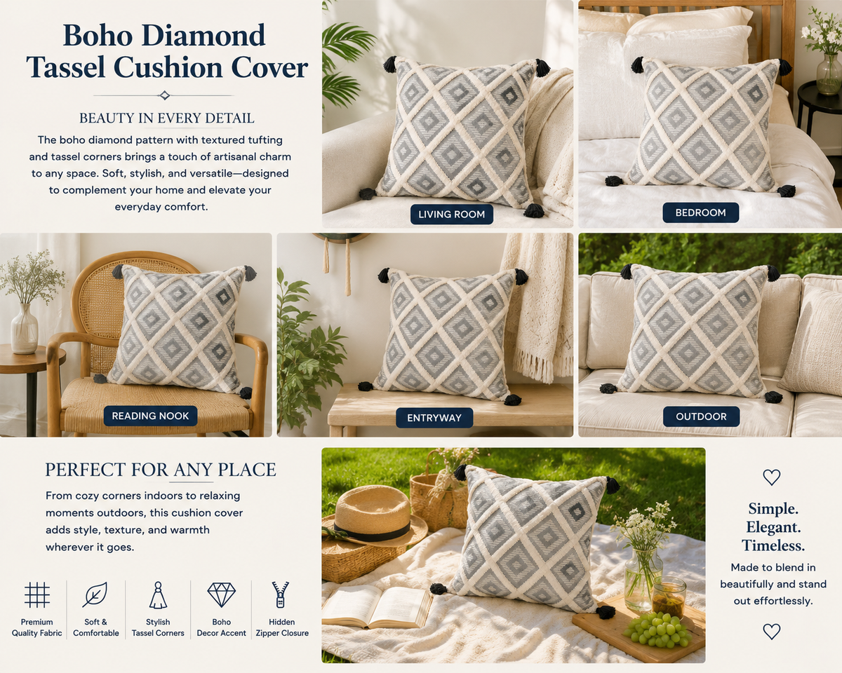 Boho Diamond Tufted Cotton Cushion Covers