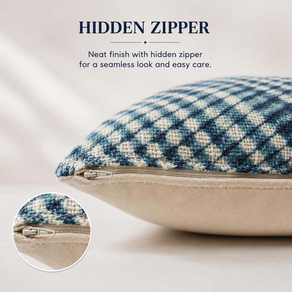 Sapphire Grid Cotton Cushion Cover – Woven Decorative Throw Pillow Cover