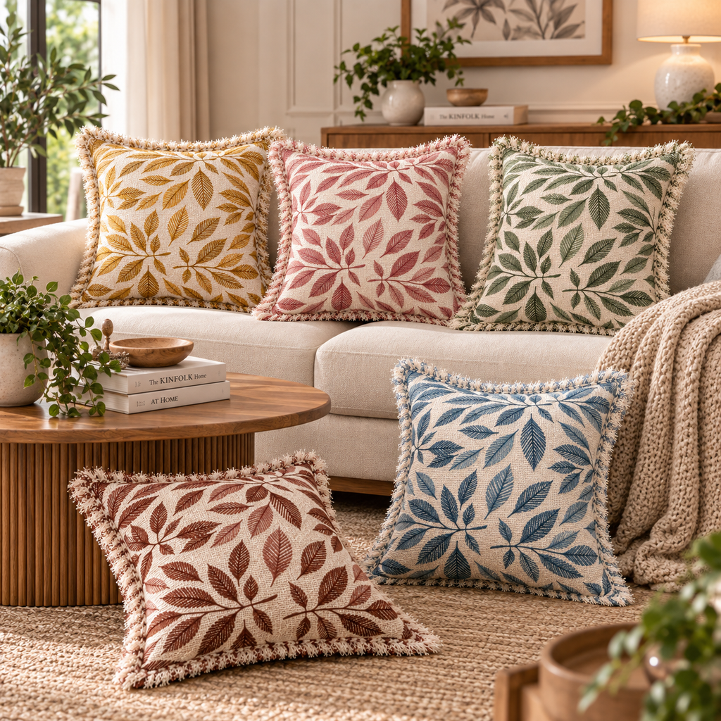 Whispering Petals Cotton Blend Cushion Cover