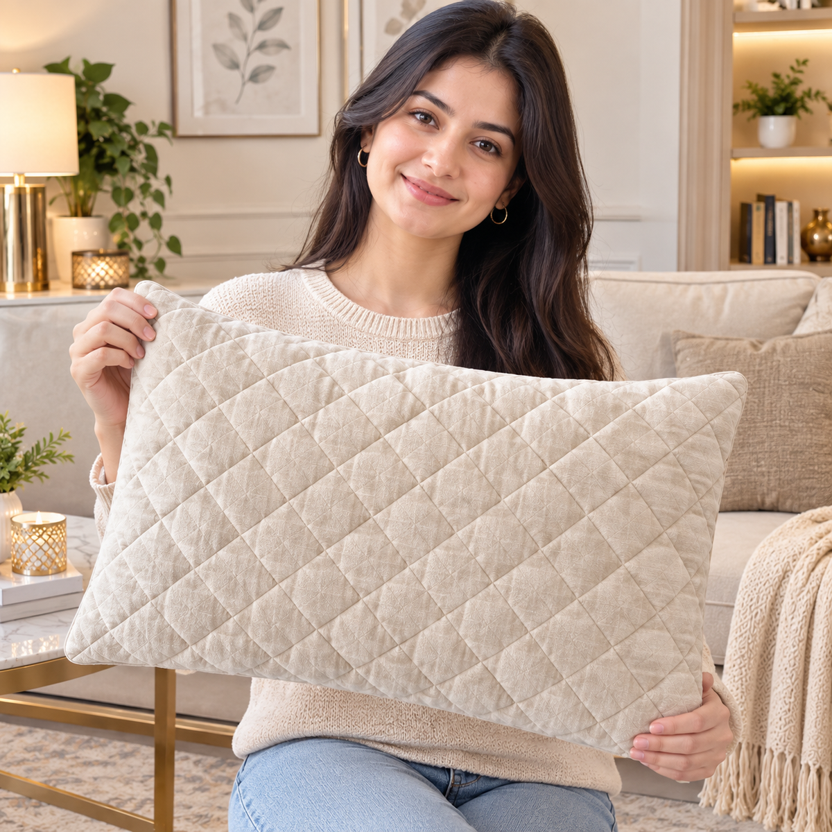 Cotton Velvet Diamond Pattern Decorative Pillow Case