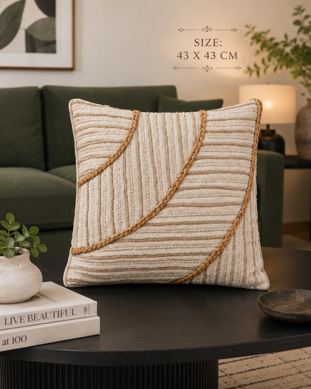 Braided Harmony Embroidered Cushion Cover