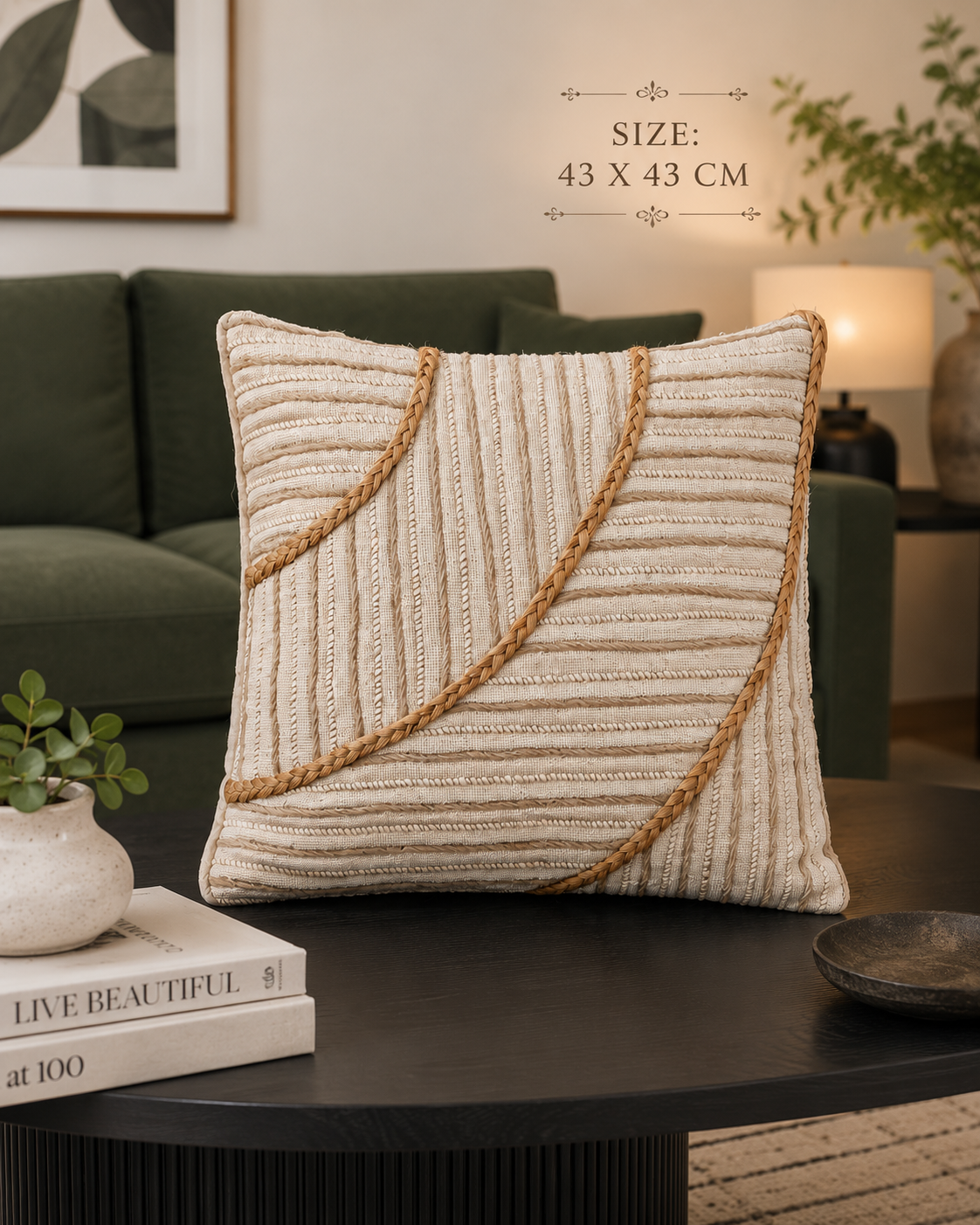 Braided Harmony Embroidered Cushion Cover