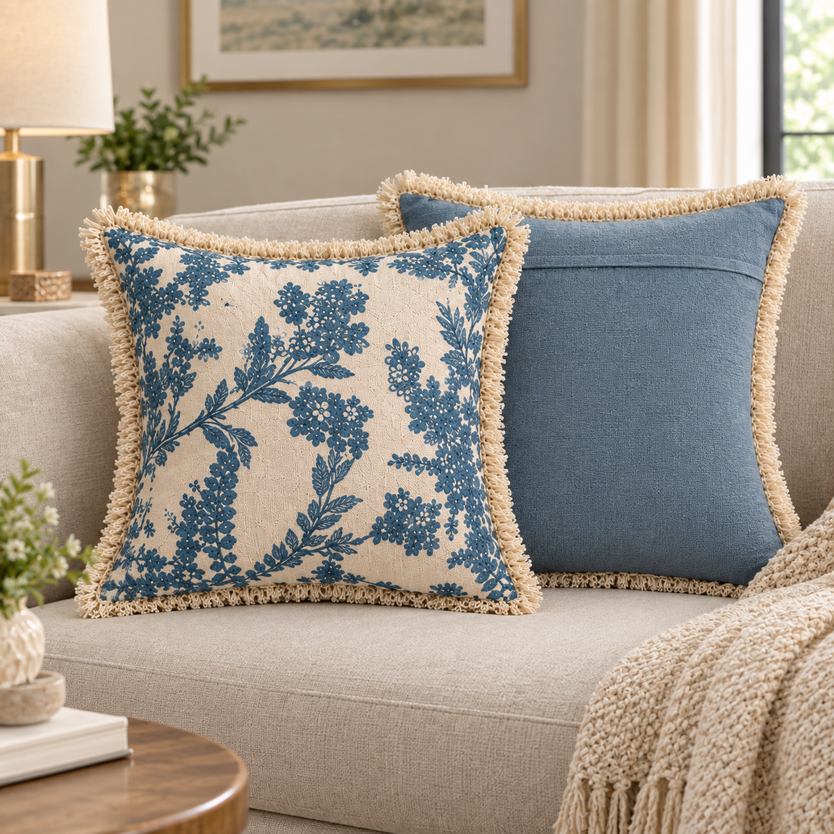 Botanical Haven Hand Block Printed Cotton Cushion Cover