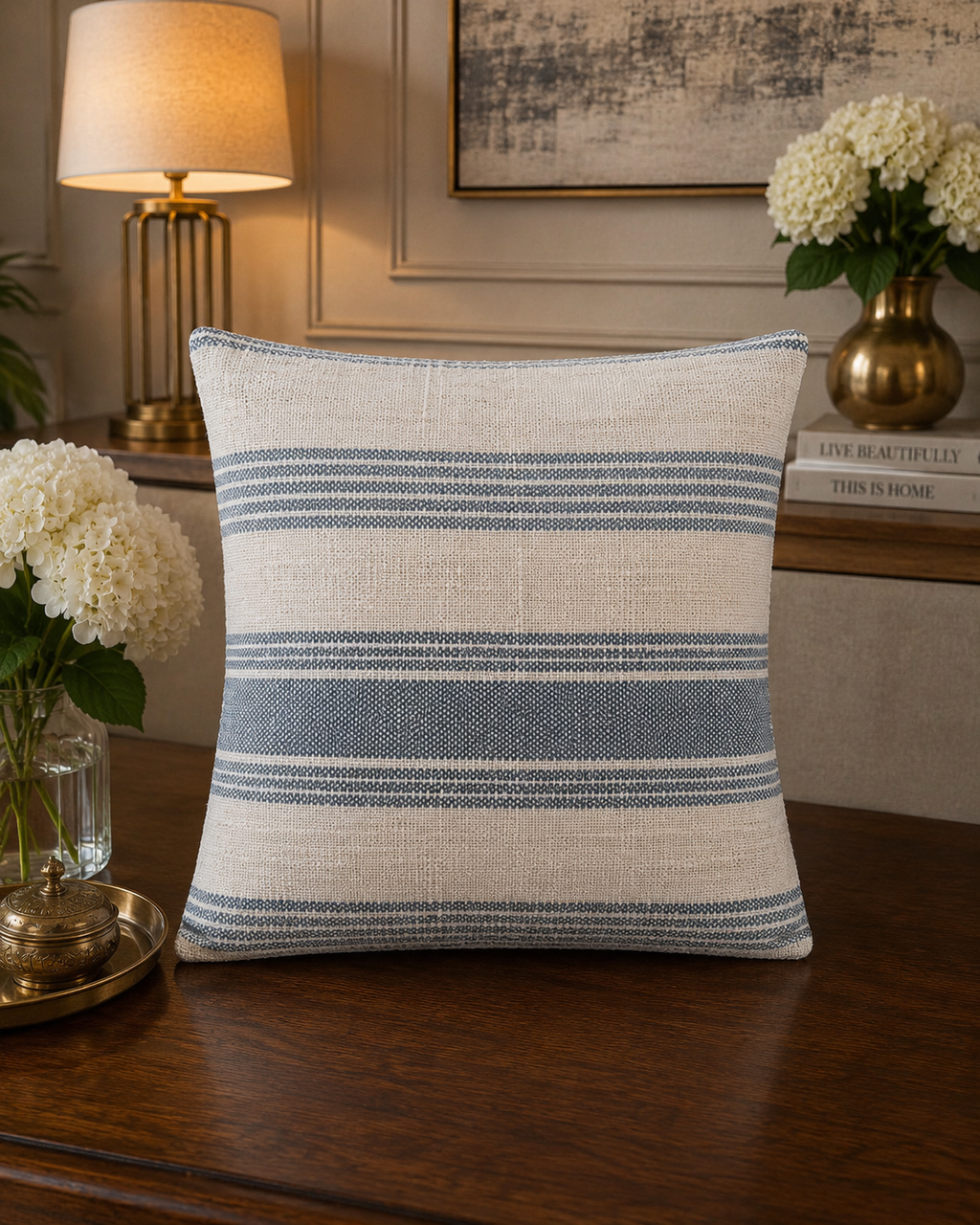 Harbor Stripe Handwoven Cotton Cushion Cover | Textured Striped Design