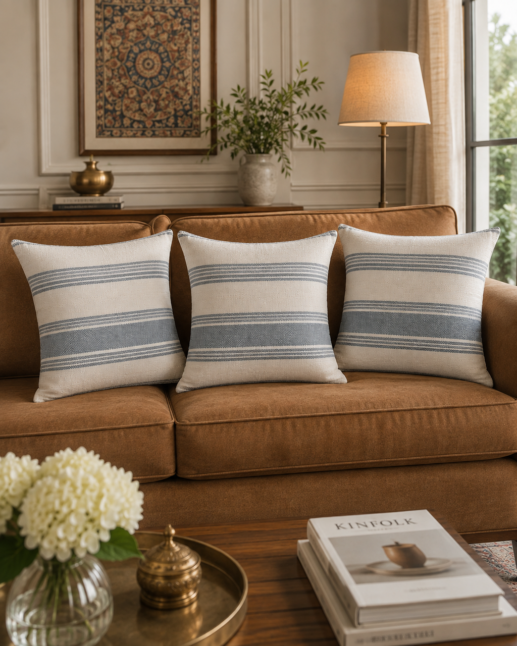 Harbor Stripe Handwoven Cotton Cushion Cover | Textured Striped Design