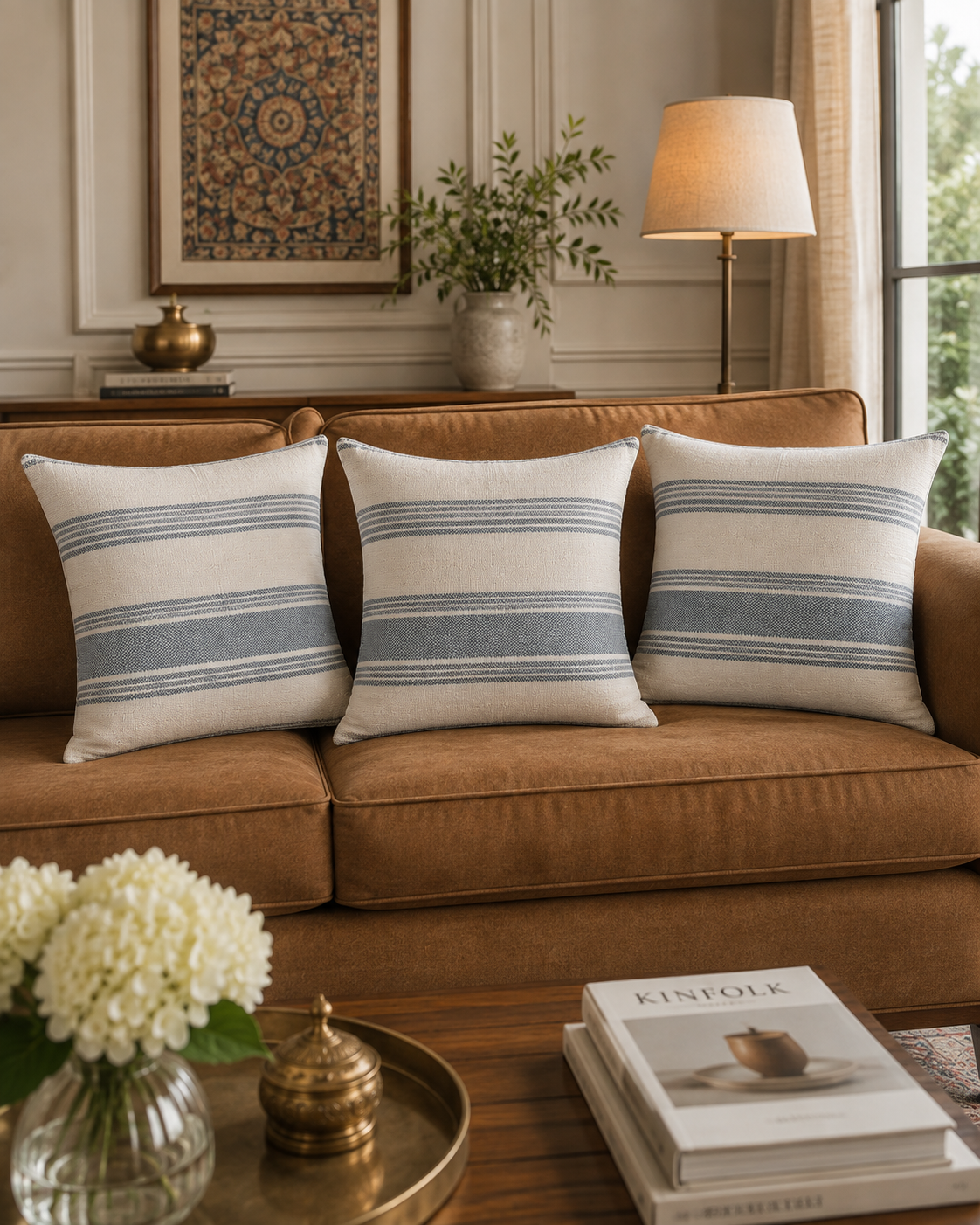 Harbor Stripe Handwoven Cotton Cushion Cover | Textured Striped Design