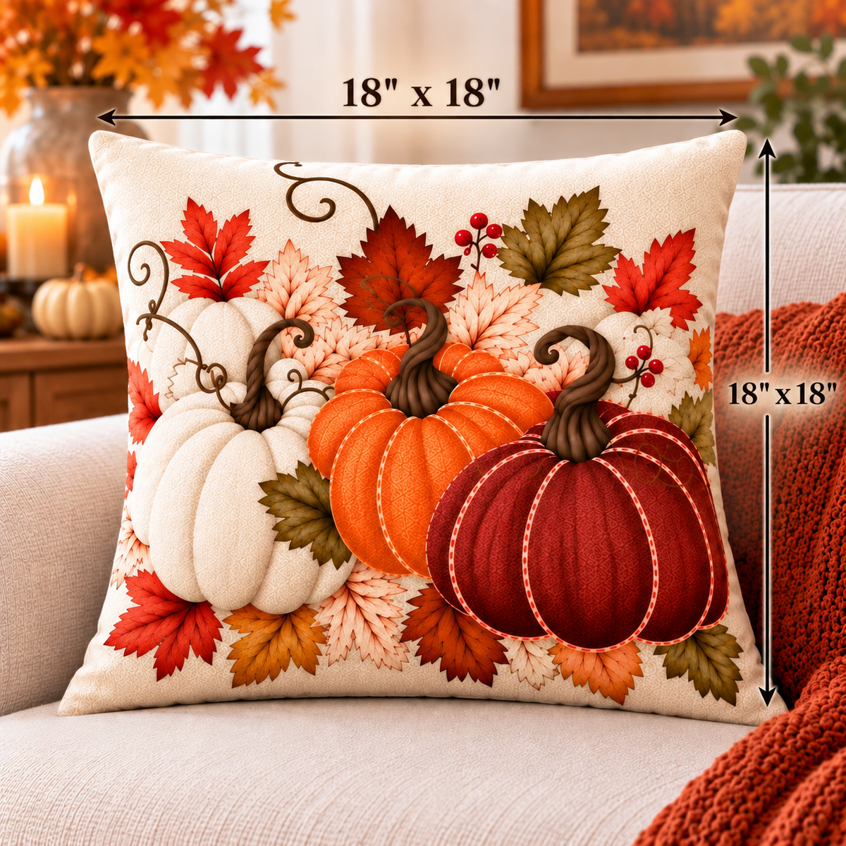 Vintage Harvest Pumpkin Pillow Cover – Rustic Autumn Decorative Throw Pillow - pack of 2