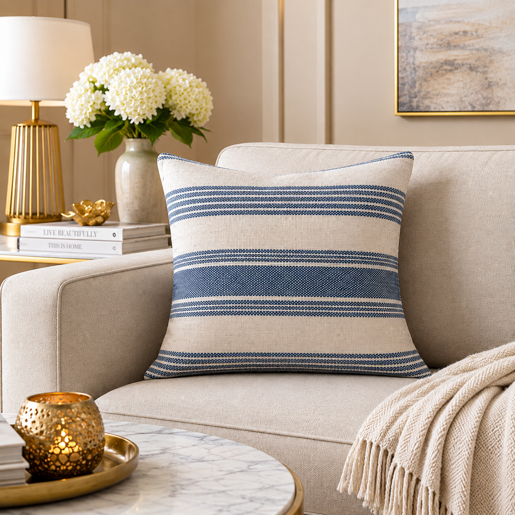 Harbor Stripe Handwoven Cotton Cushion Cover | Textured Striped Design
