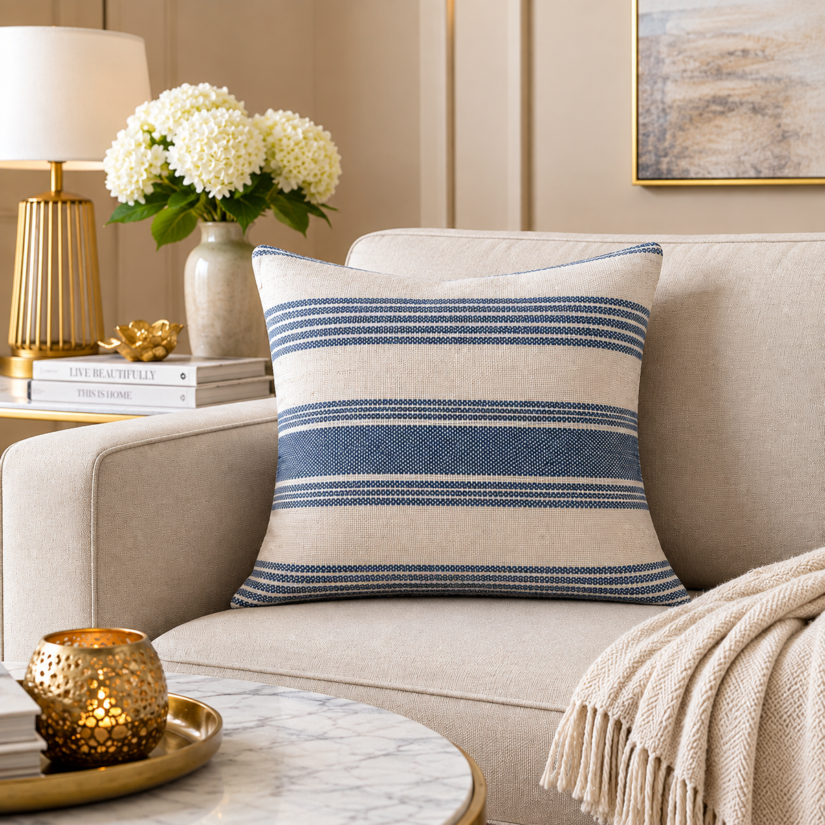 Harbor Stripe Handwoven Cotton Cushion Cover | Textured Striped Design