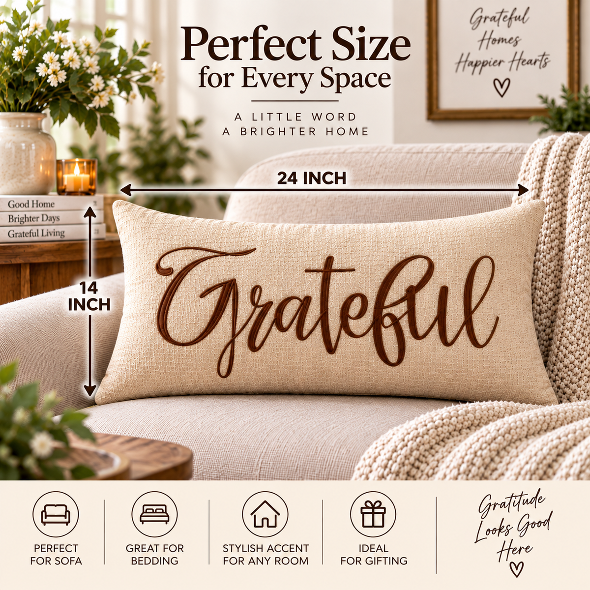 Grateful Autumn Lumbar Pillow Cover – Fall Decorative Accent Cushion– Pack of 2