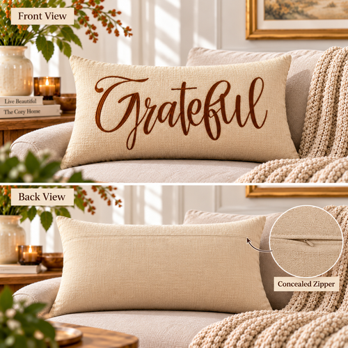 Grateful Autumn Lumbar Pillow Cover – Fall Decorative Accent Cushion– Pack of 2