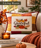 Grateful Harvest Pumpkin Cushion Cover – Autumn Patchwork Decorative Pillow - pack of 2
