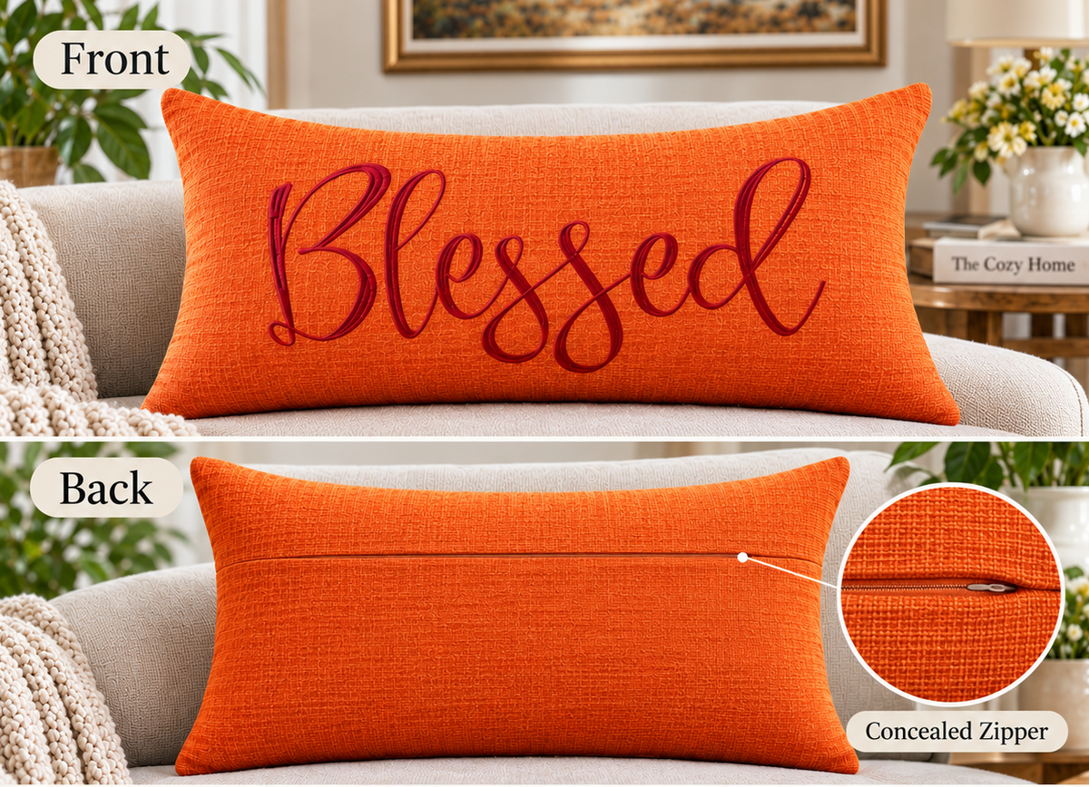 Blessed Autumn Lumbar Pillow Cover – Fall Decorative Accent Cushion - pack of 2