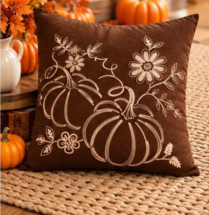 Pumpkin Harvest Throw Cushion Cover – Autumn Fall Decorative Accent Pillow - pack of 2