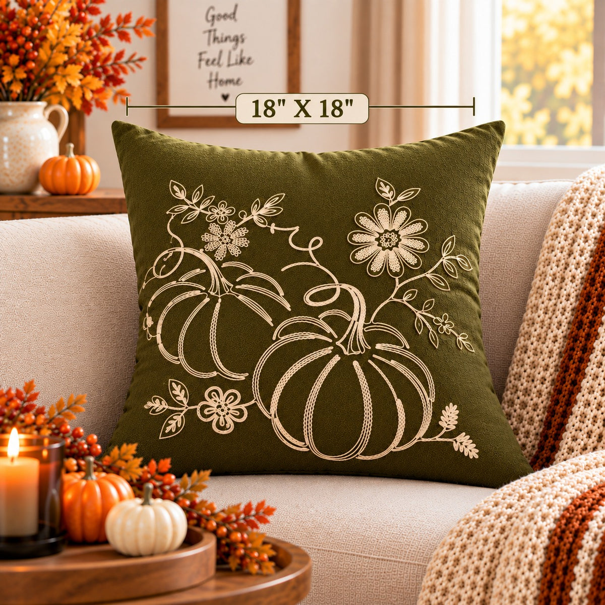 Pumpkin Harvest Throw Cushion Cover – Autumn Fall Decorative Accent Pillow - pack of 2