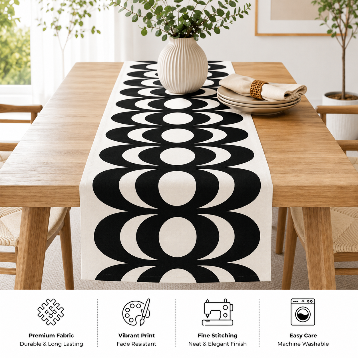 Black & White Harmony Reversible Table Runner