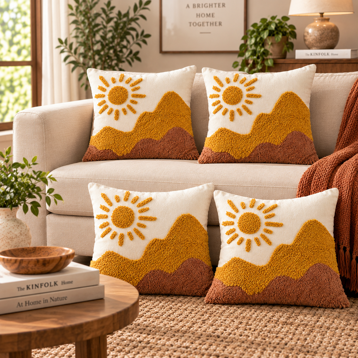 Desert Sunrise Tufted Decorative Cotton Cushion Cover