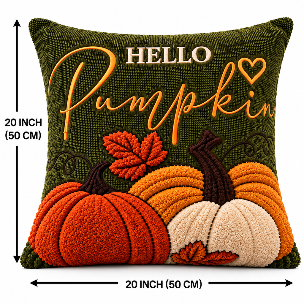 Hello Pumpkin Fall Embroidered Throw Pillow Cover – Autumn Harvest Décor- pack of 2