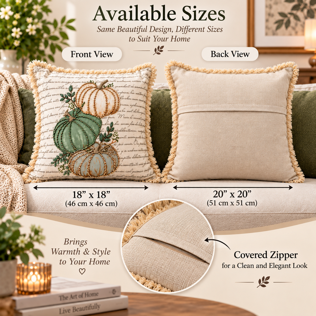 Autumn Pumpkin Beaded Decorative Pillow Covers – Pack of 2