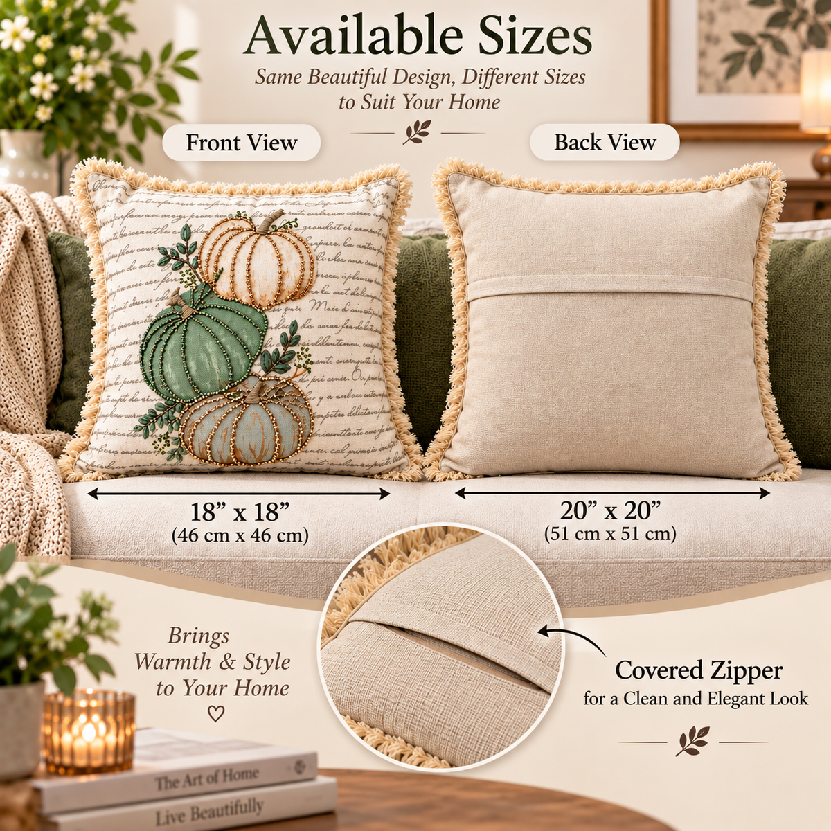 Autumn Pumpkin Beaded Decorative Pillow Covers – Pack of 2