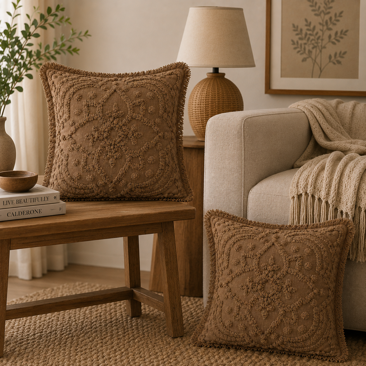 Terra Bloom Tufted Cotton Cushion Cover