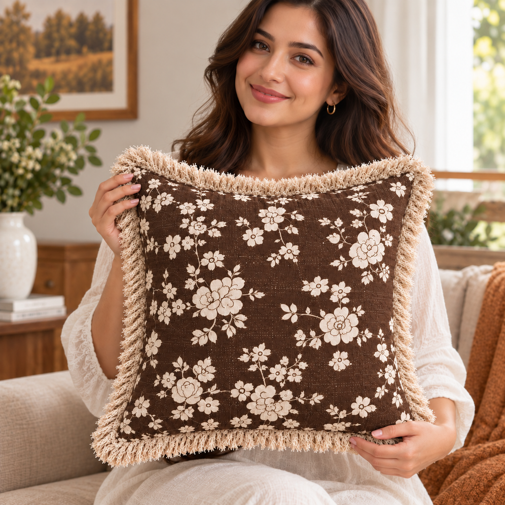 Botanique Double Layer Cotton Cushion Cover – Hand Block Printed
