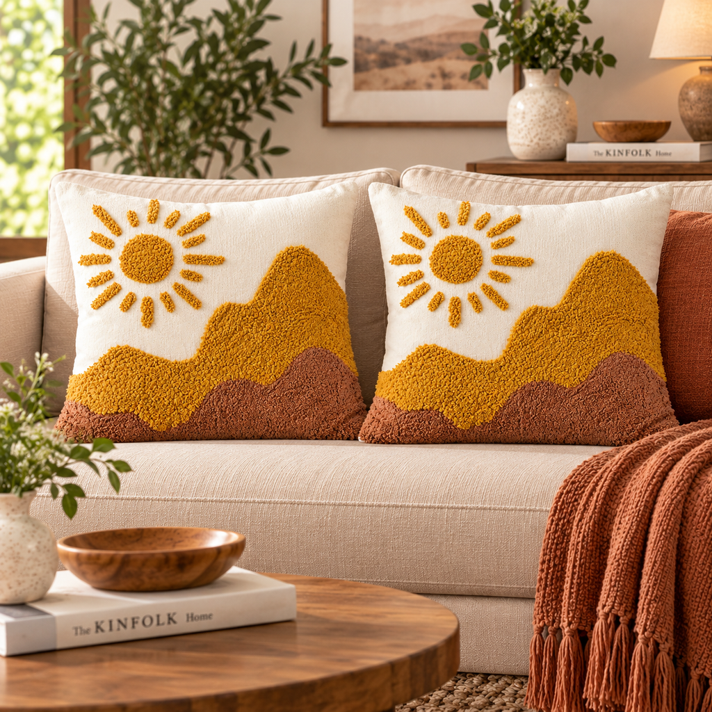 Desert Sunrise Tufted Decorative Cotton Cushion Cover