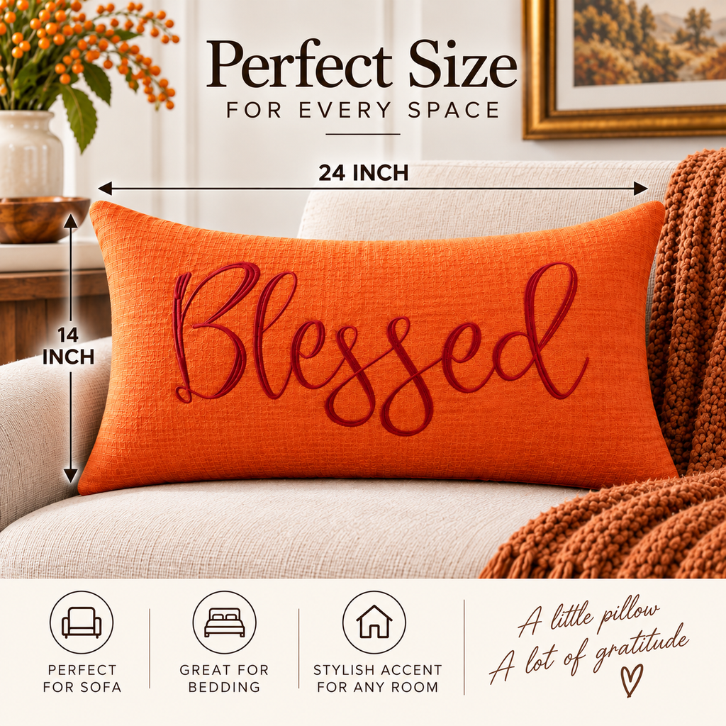 Blessed Autumn Lumbar Pillow Cover – Fall Decorative Accent Cushion - pack of 2