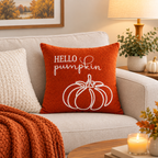 Hello Pumpkin Fall Harvest Cushion Cover – Autumn Decorative Accent Pillow– Pack of 2