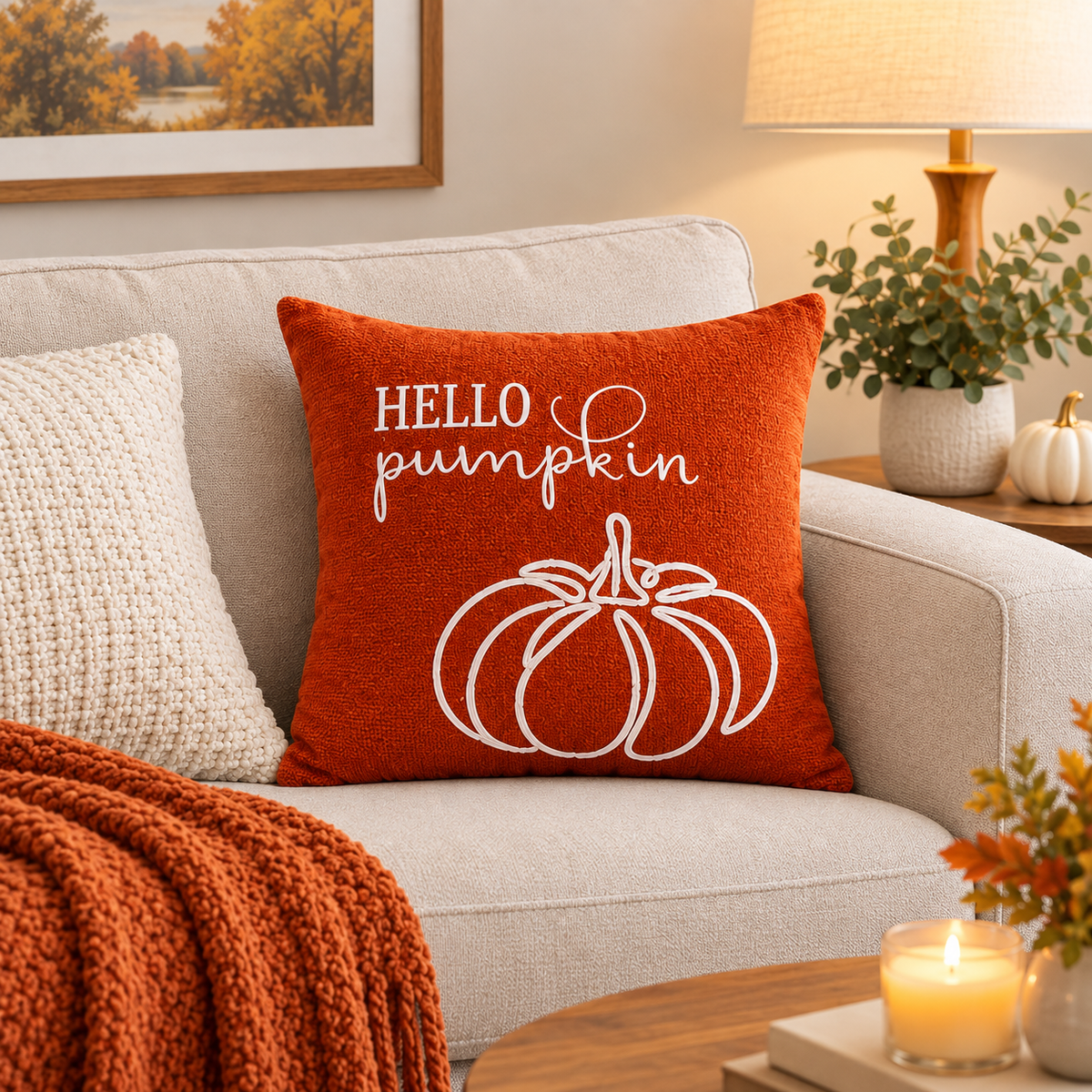 Hello Pumpkin Fall Harvest Cushion Cover – Autumn Decorative Accent Pillow– Pack of 2