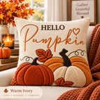 Hello Pumpkin Fall Embroidered Throw Pillow Cover – Autumn Harvest Décor- pack of 2