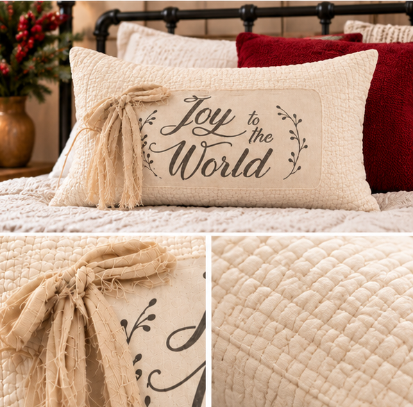 Joyful Noel Christmas Lumbar Pillow Cover – Festive Holiday Decorative Accent Pillow- pack of 2