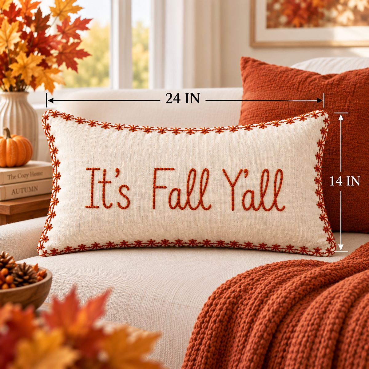 Fall Y’all Lumbar Cushion Cover – Autumn Decorative Accent Pillow -pack of 2