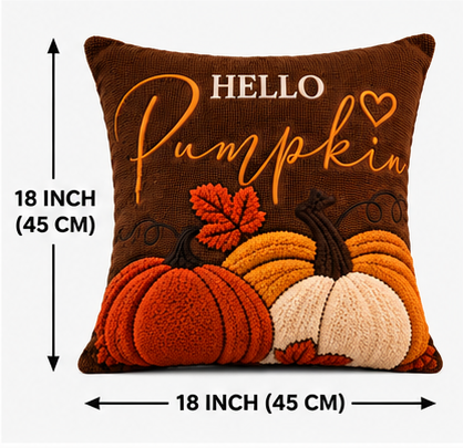 Hello Pumpkin Fall Embroidered Throw Pillow Cover – Autumn Harvest Décor- pack of 2